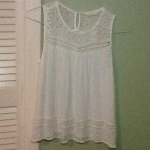 White Blouse Tank Top Style Lace Neckline